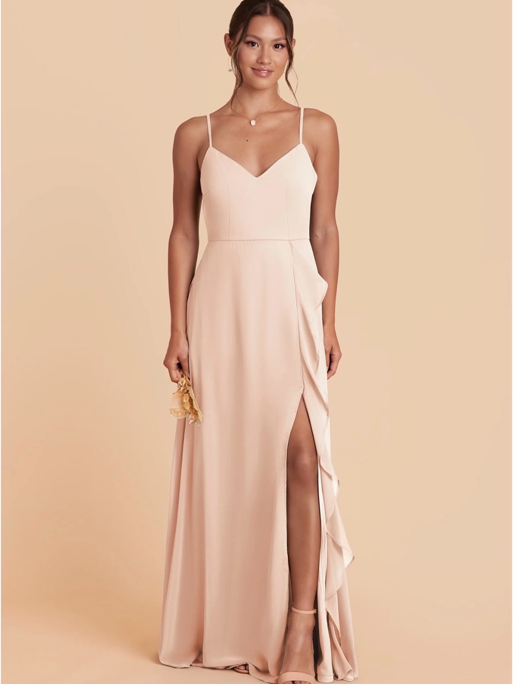 Birdy Grey Blush Maxi Dress with Ruffle Side Slit